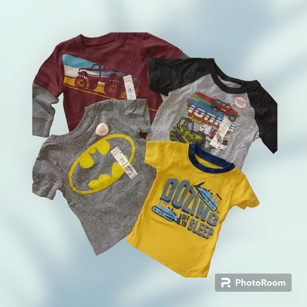 4-Piece Boy's Tees: 3 NWT Jumping Beans, incl. Tonka & Batman; 1 EUC Carter's T
